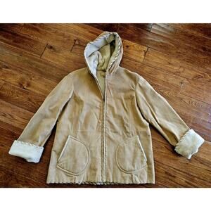 Wilsons Leather Jacket Coat Womens 2XL Brown Suede Faux Fur Trim Hooded